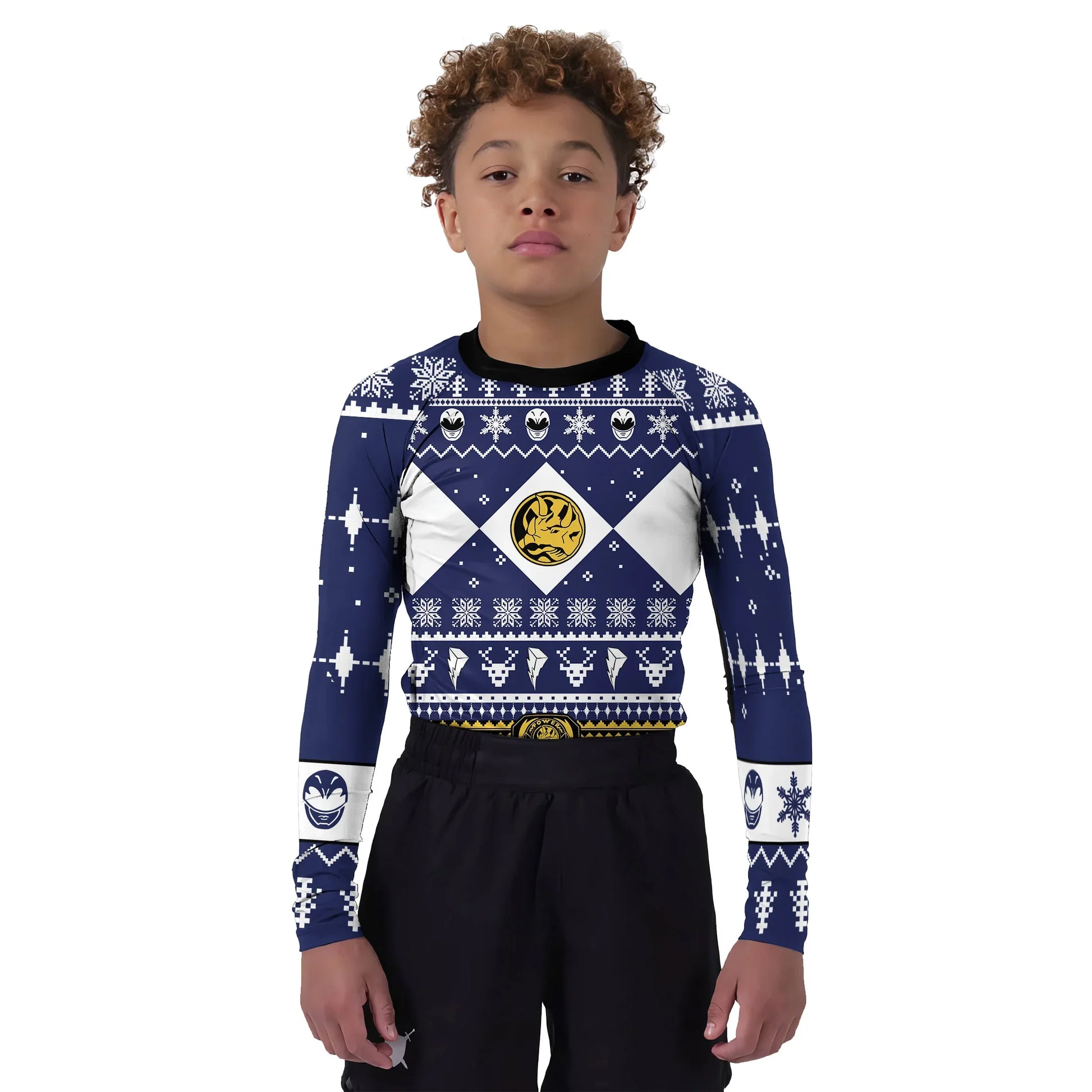 Mighty Morphin Blue Ranger Christmas Kids Rash Guard