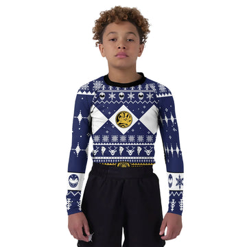 Mighty Morphin Blue Ranger Christmas Kids Rash Guard