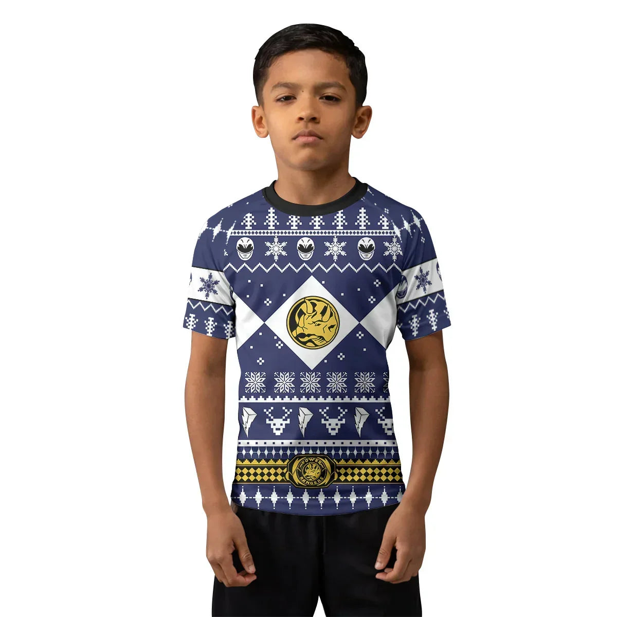 Mighty Morphin Blue Ranger Christmas Kids Rash Guard