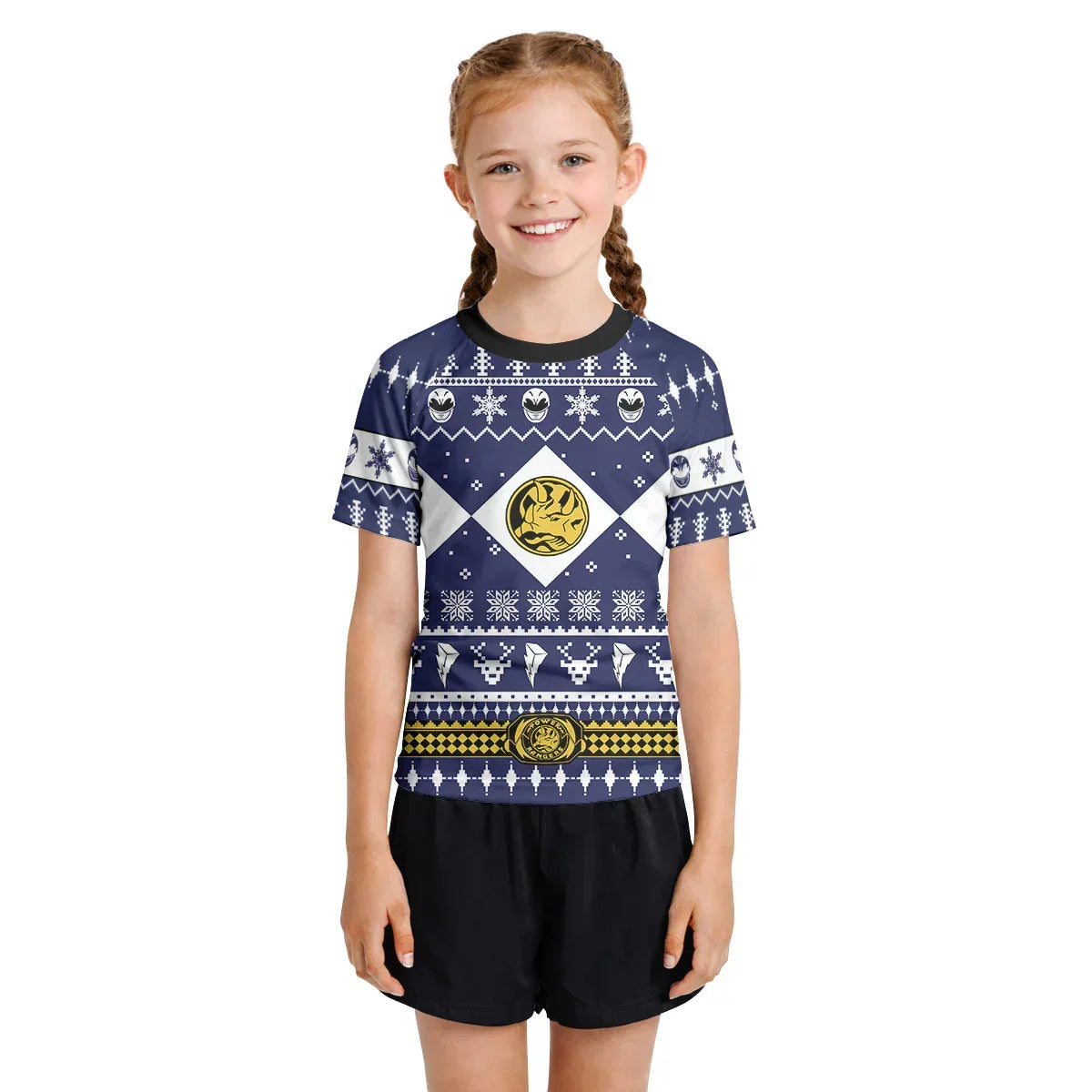 Mighty Morphin Blue Ranger Christmas Kids Rash Guard