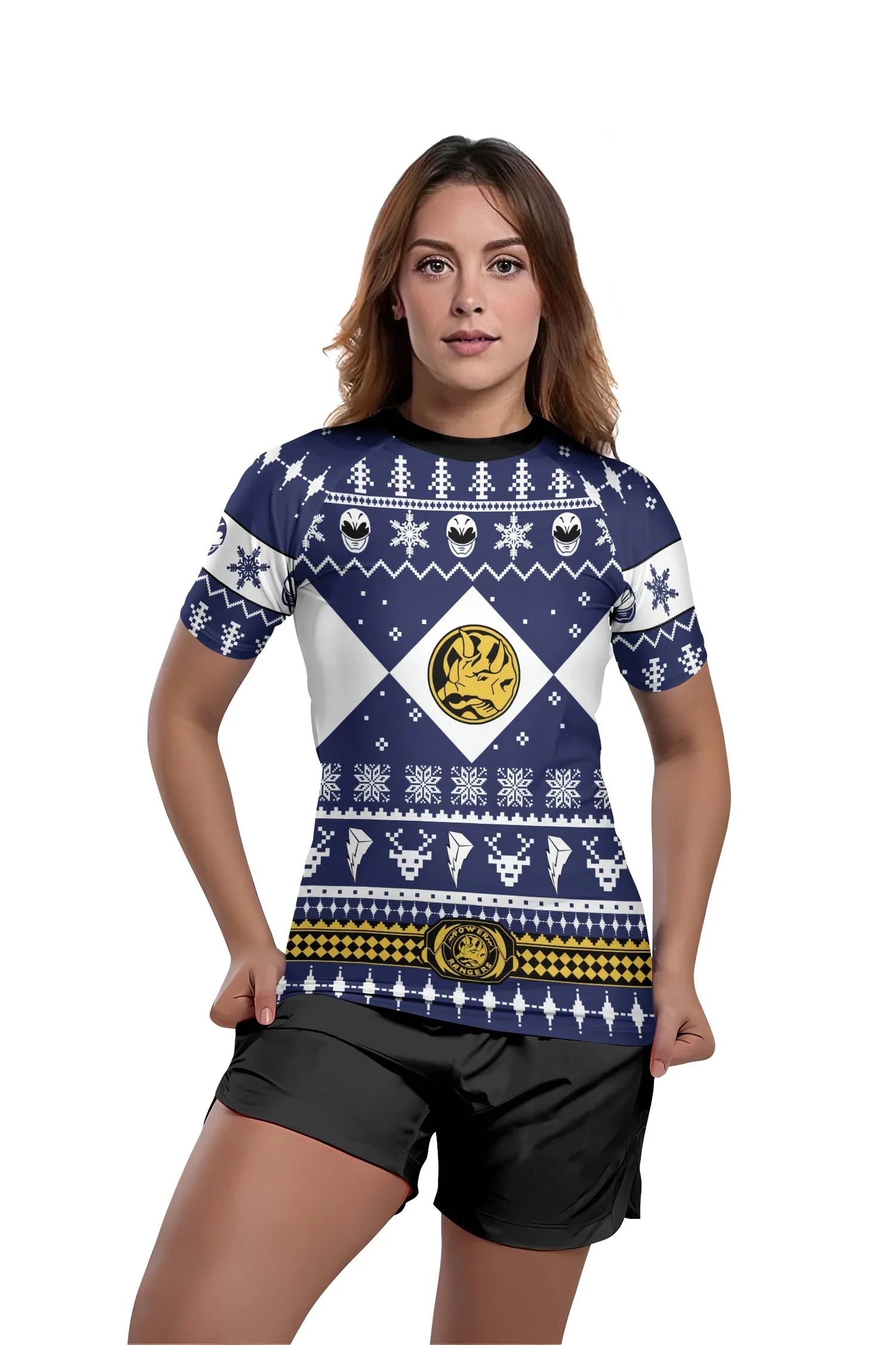 Mighty Morphin Blue Ranger Christmas Rash Guard