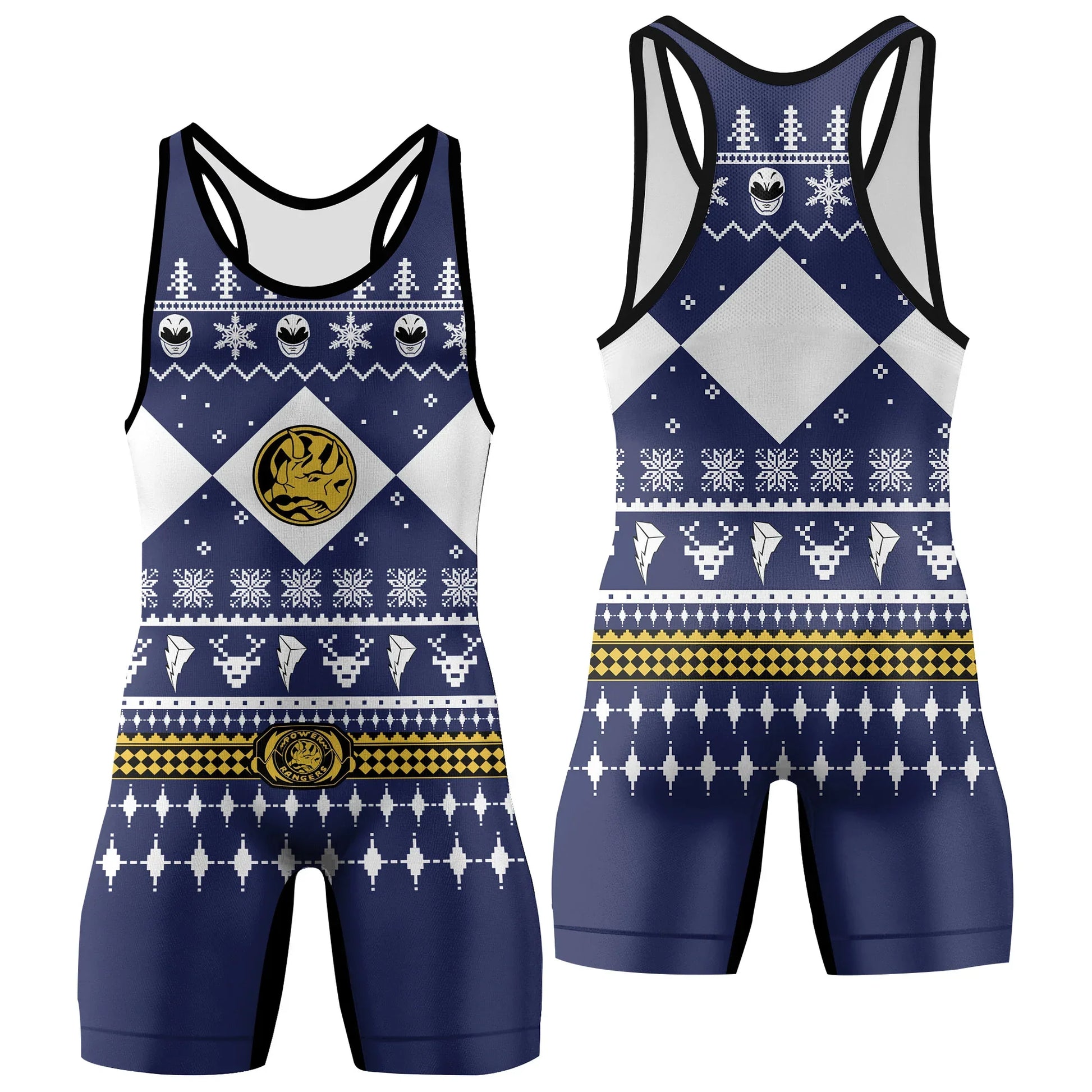 Mighty Morphin Blue Ranger Christmas Wrestling Singlet