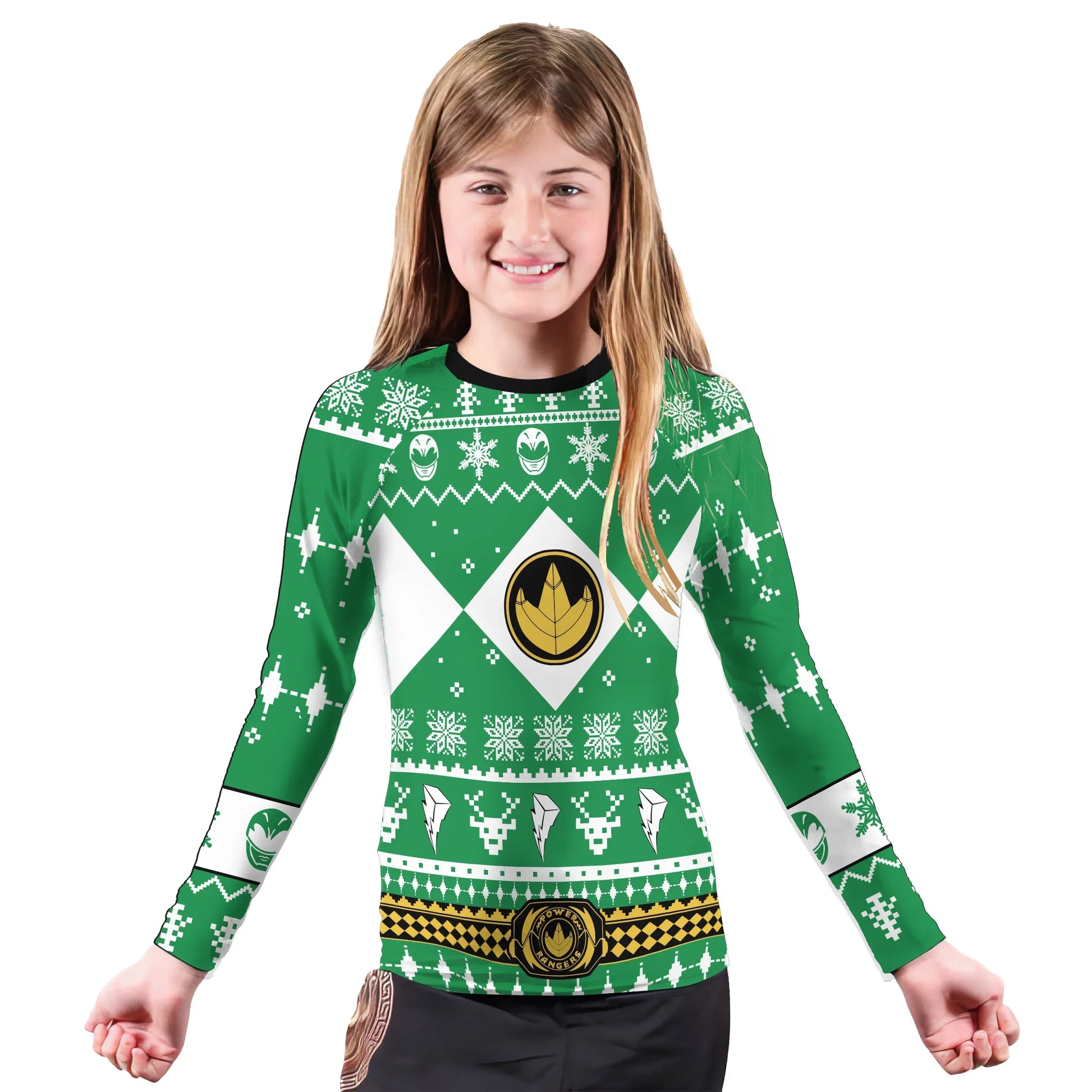 Mighty Morphin Green Ranger Christmas Kids Rash Guard