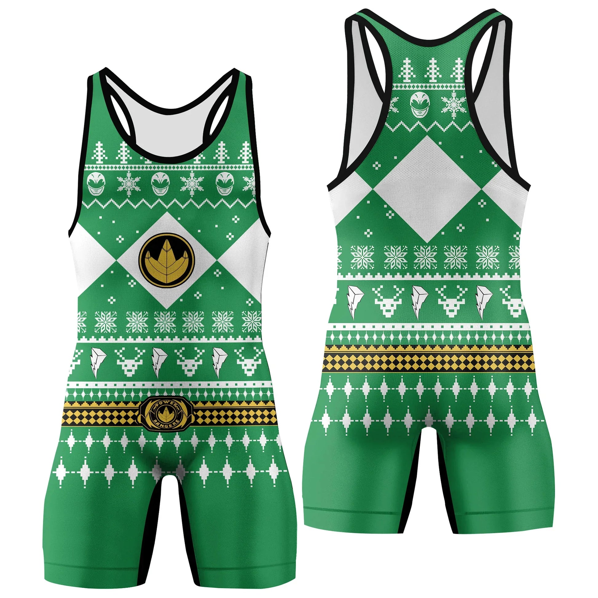 Mighty Morphin Green Ranger Christmas Wrestling Singlet