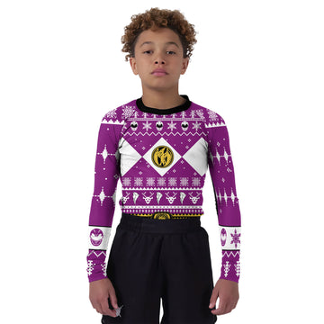 Mighty Morphin Pink Ranger Christmas Kids Rash Guard