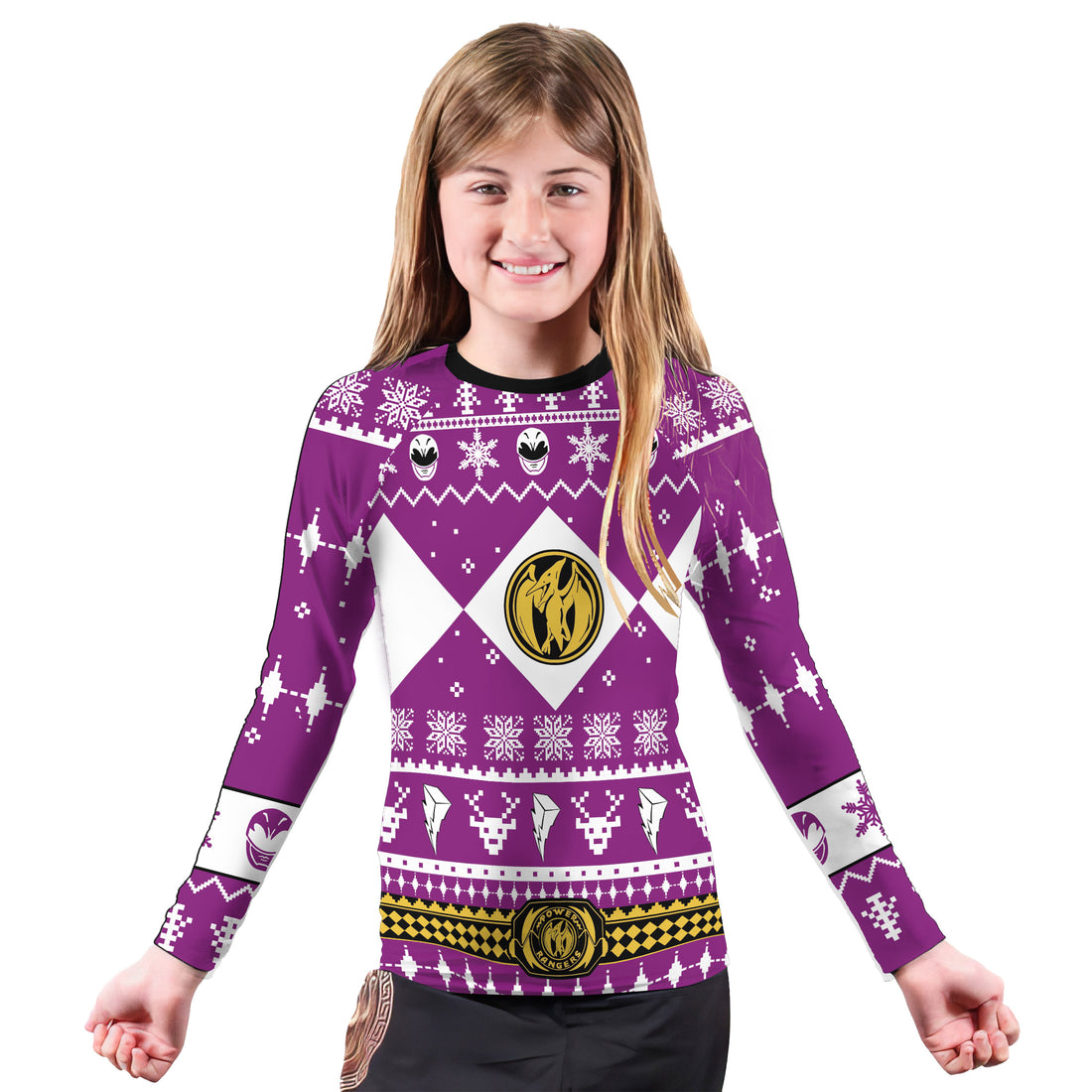 Mighty Morphin Pink Ranger Christmas Kids Rash Guard