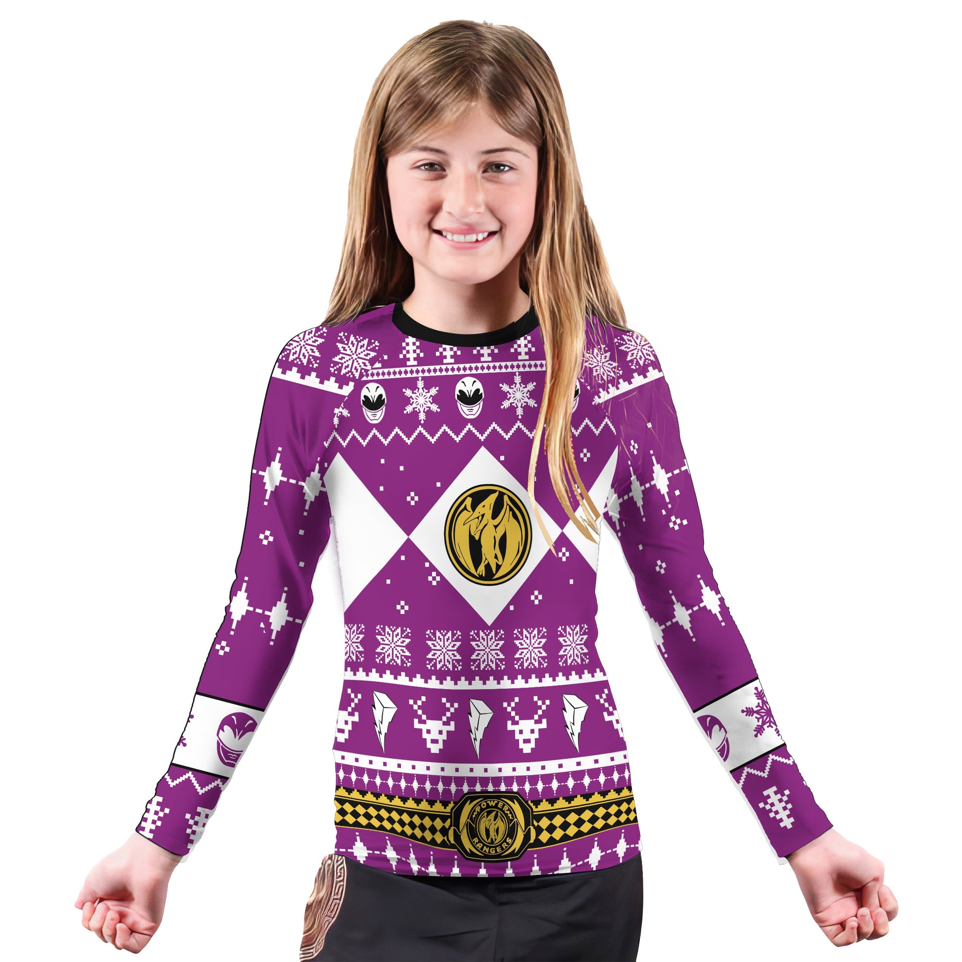 Mighty Morphin Pink Ranger Christmas Kids Rash Guard