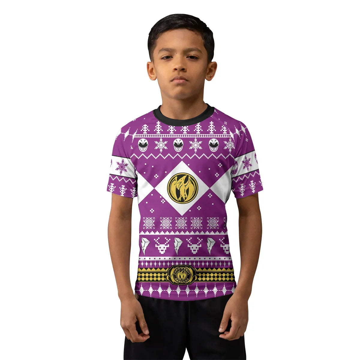 Mighty Morphin Pink Ranger Christmas Kids Rash Guard
