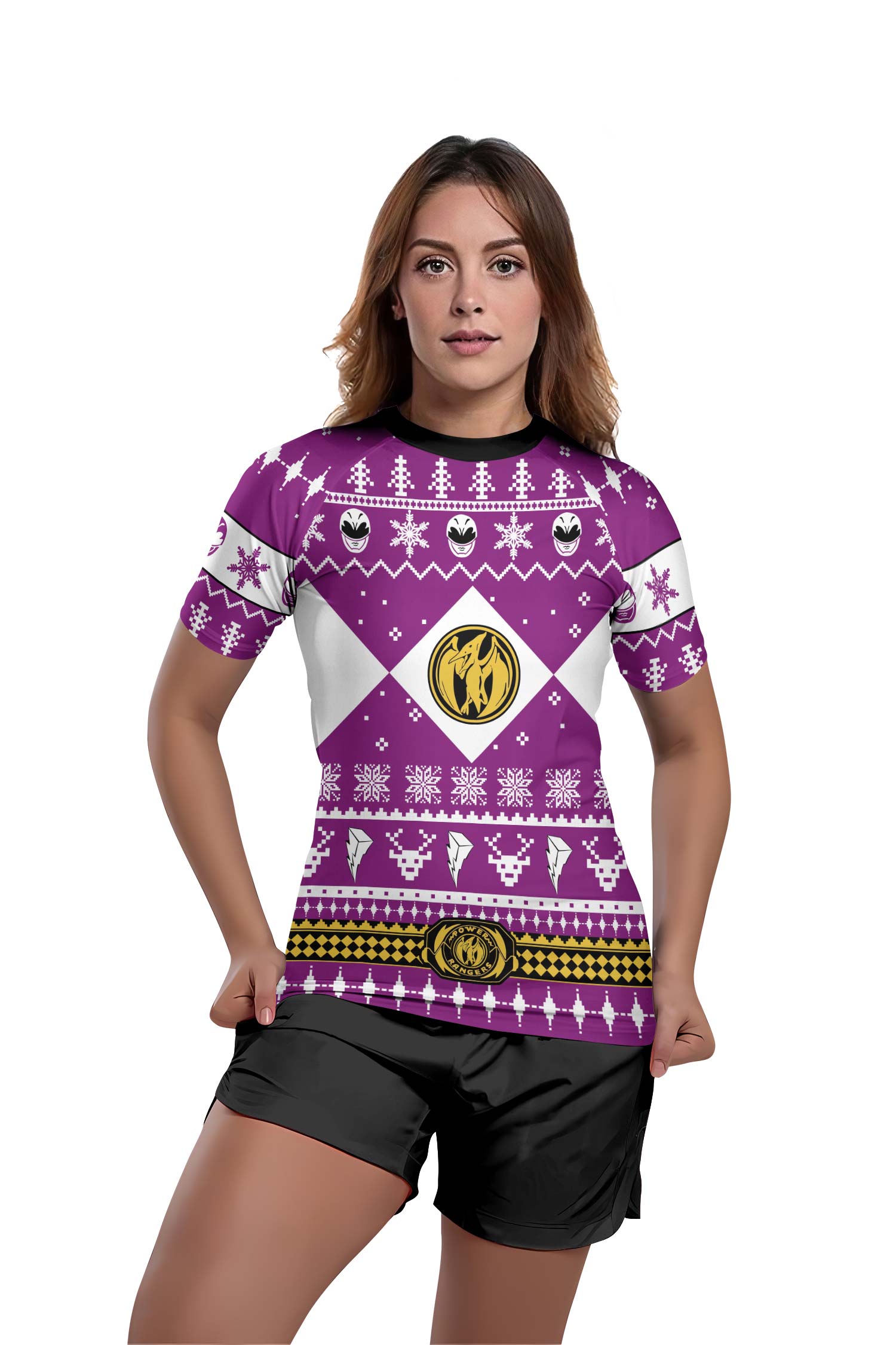 Mighty Morphin Pink Ranger Christmas Rash Guard