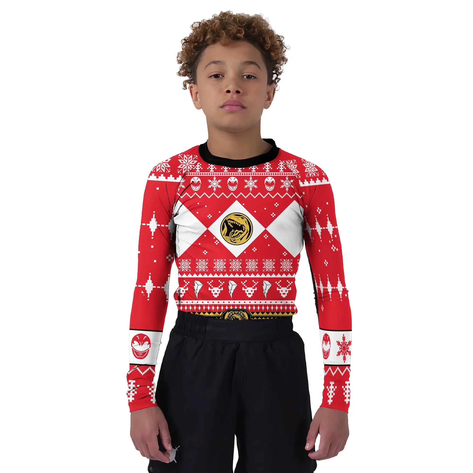 Mighty Morphin Red Ranger Christmas Kids Rash Guard