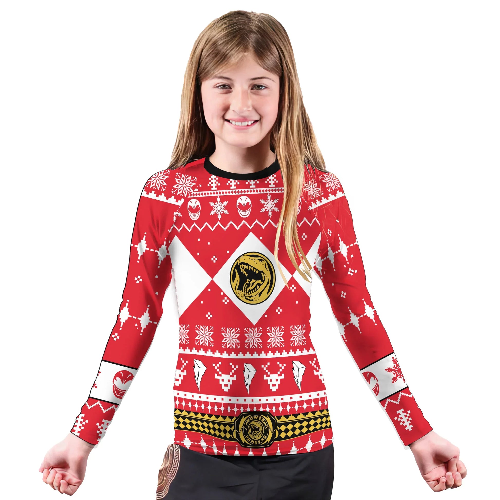 Mighty Morphin Red Ranger Christmas Kids Rash Guard