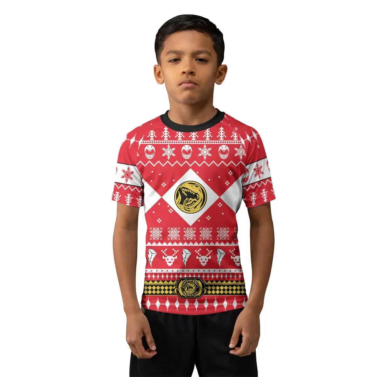 Mighty Morphin Red Ranger Christmas Kids Rash Guard