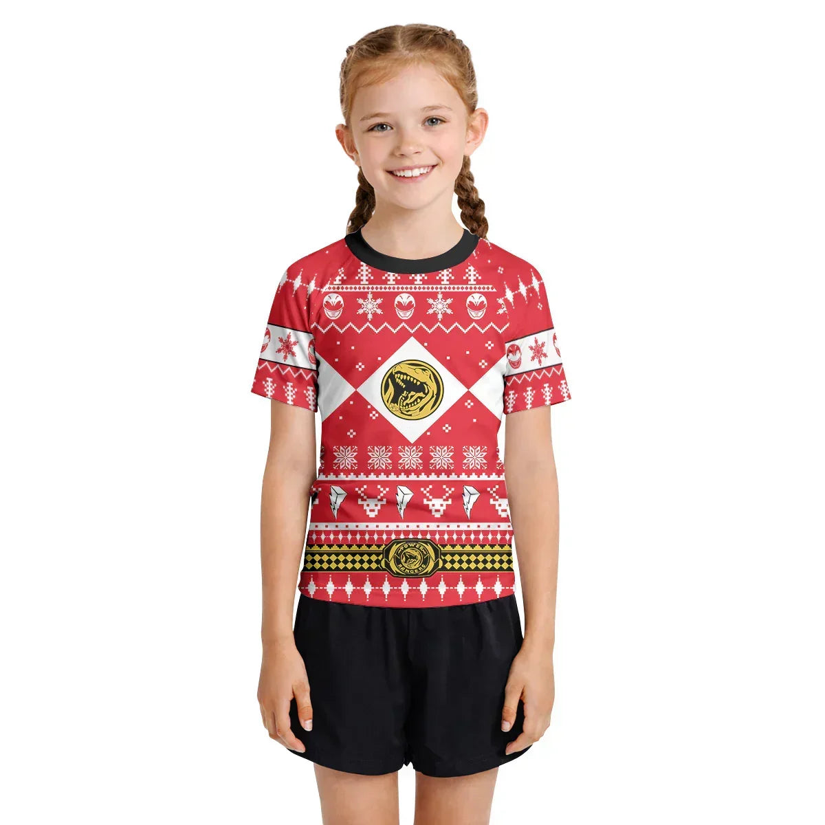 Mighty Morphin Red Ranger Christmas Kids Rash Guard