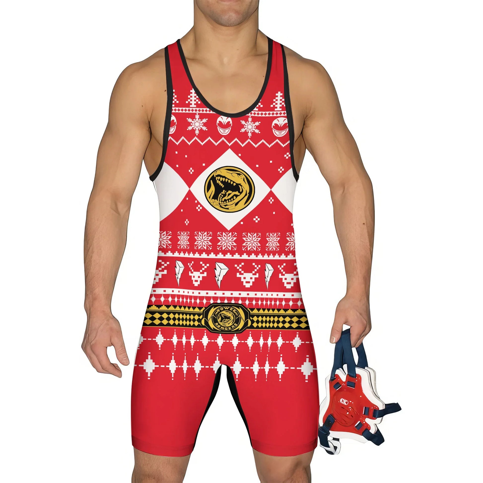 Mighty Morphin Red Ranger Christmas Wrestling Singlet