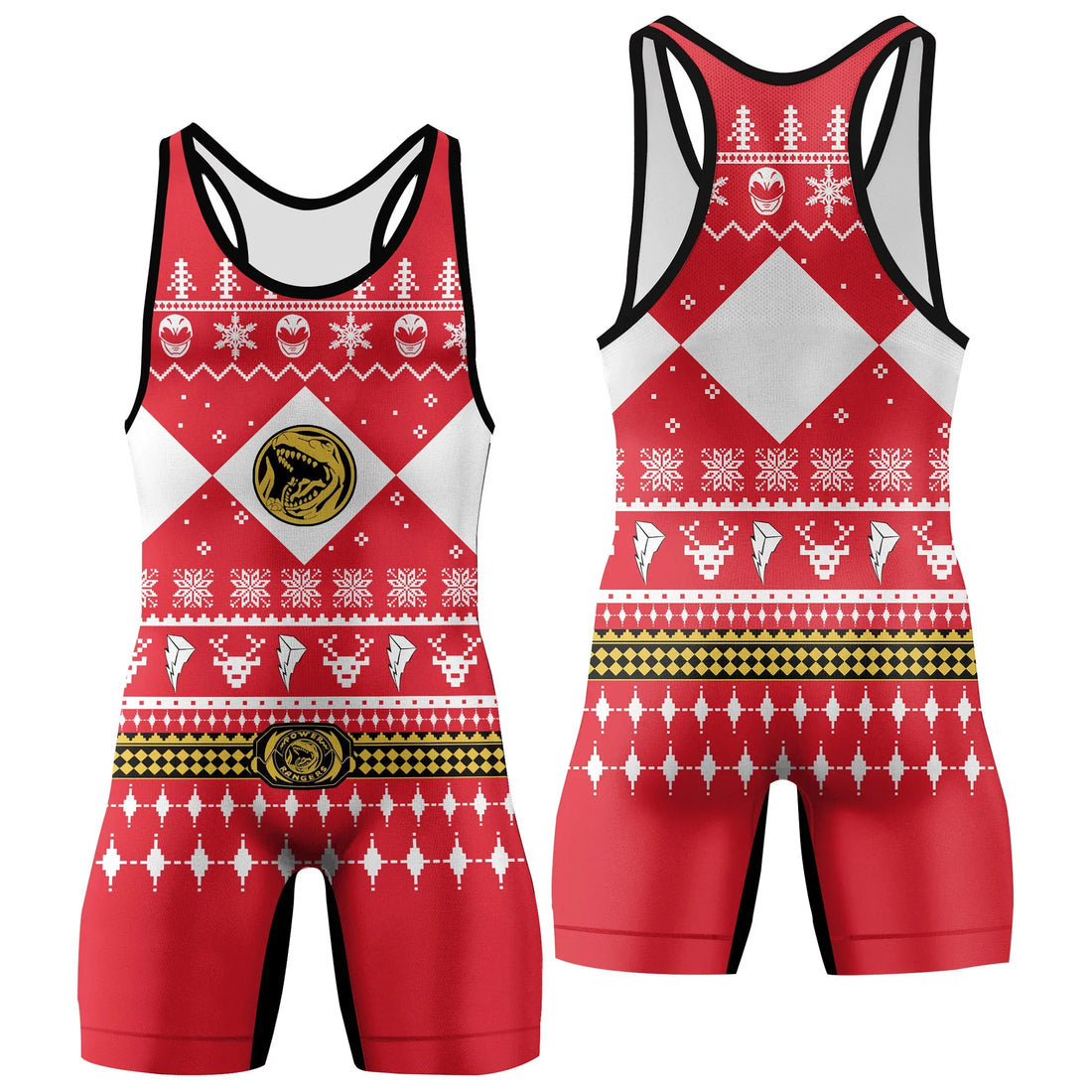 Mighty Morphin Red Ranger Christmas Wrestling Singlet