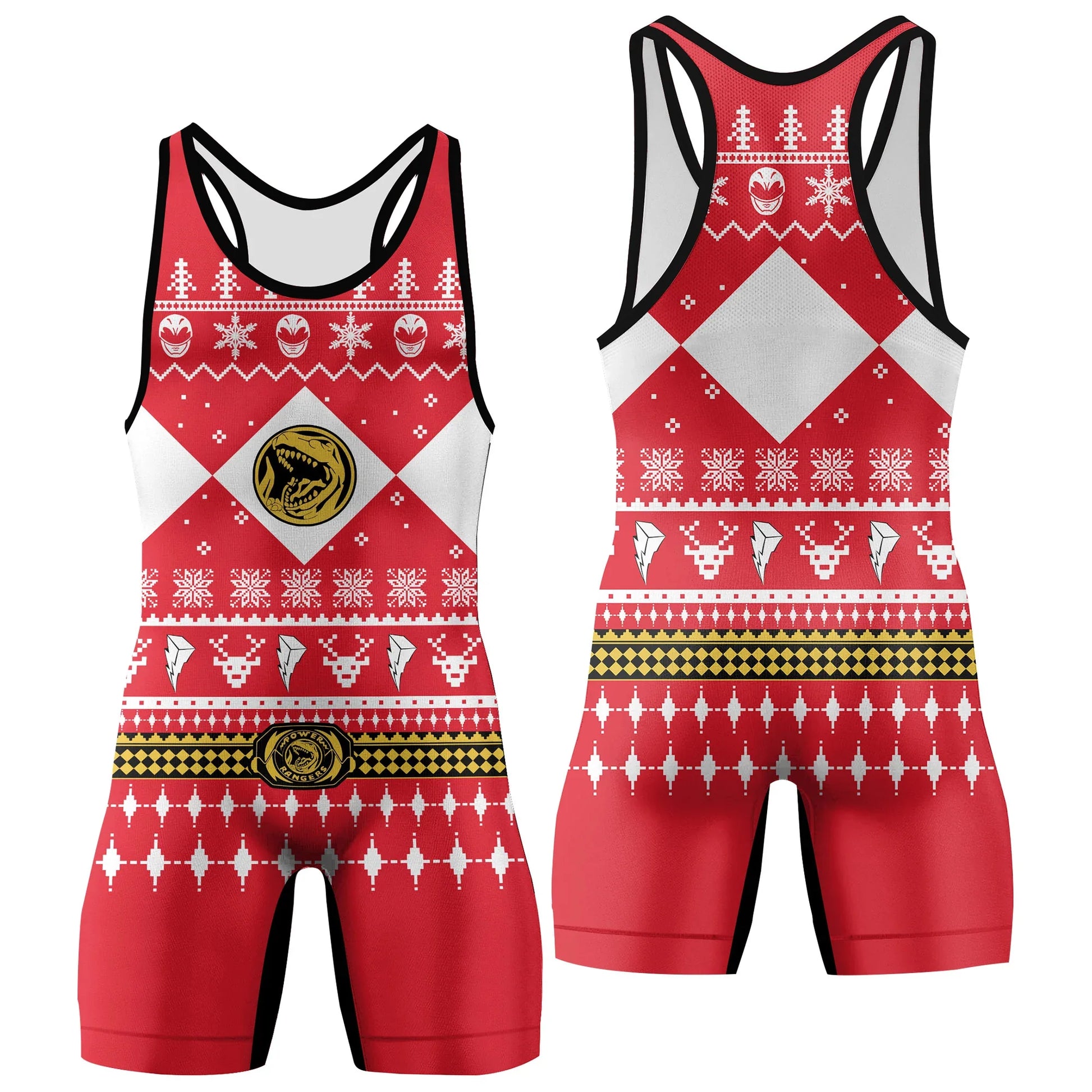 Mighty Morphin Red Ranger Christmas Wrestling Singlet