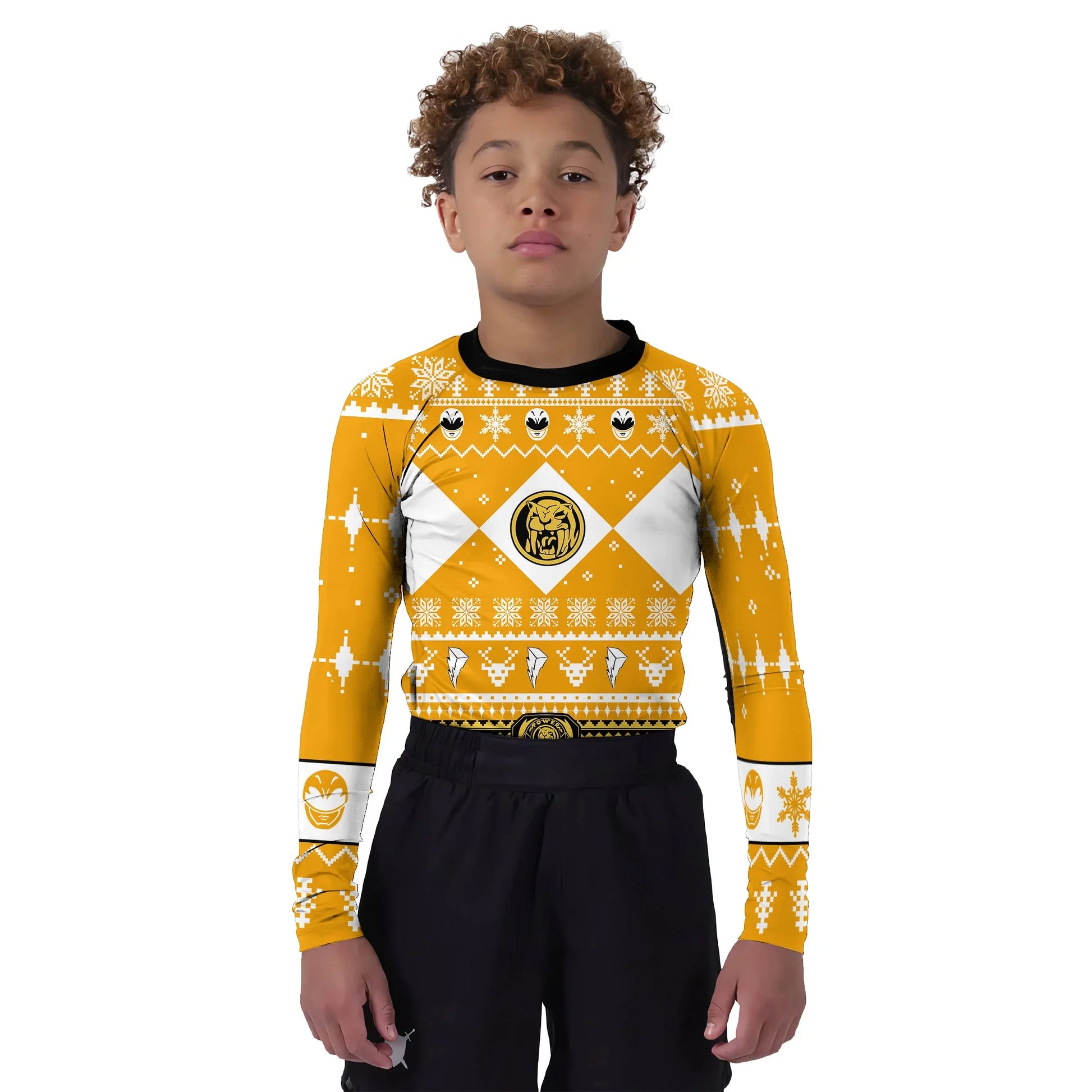 Mighty Morphin Yellow Ranger Christmas Kids Rash Guard