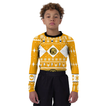 Mighty Morphin Yellow Ranger Christmas Kids Rash Guard