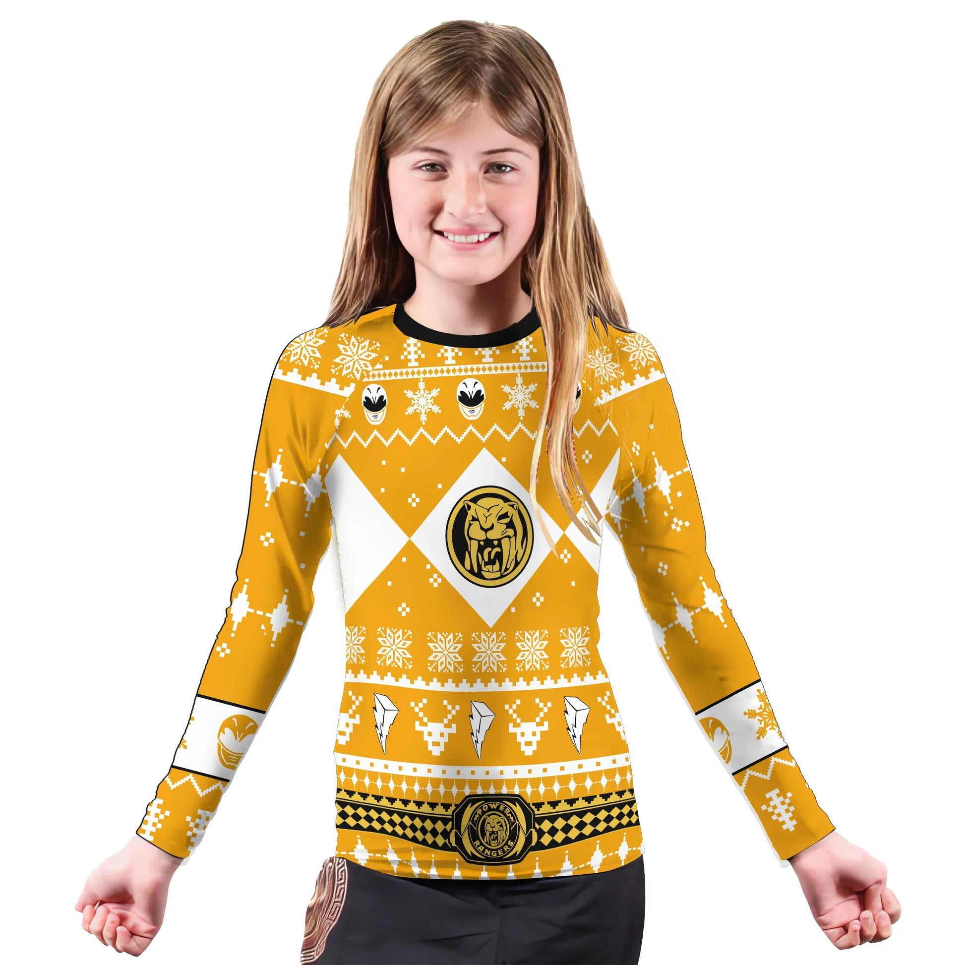Mighty Morphin Yellow Ranger Christmas Kids Rash Guard