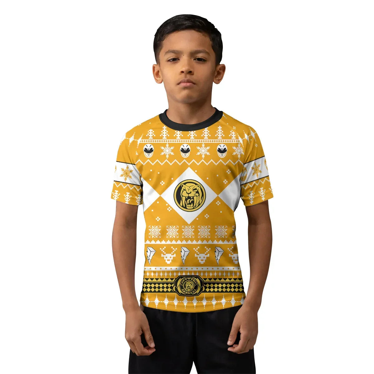 Mighty Morphin Yellow Ranger Christmas Kids Rash Guard
