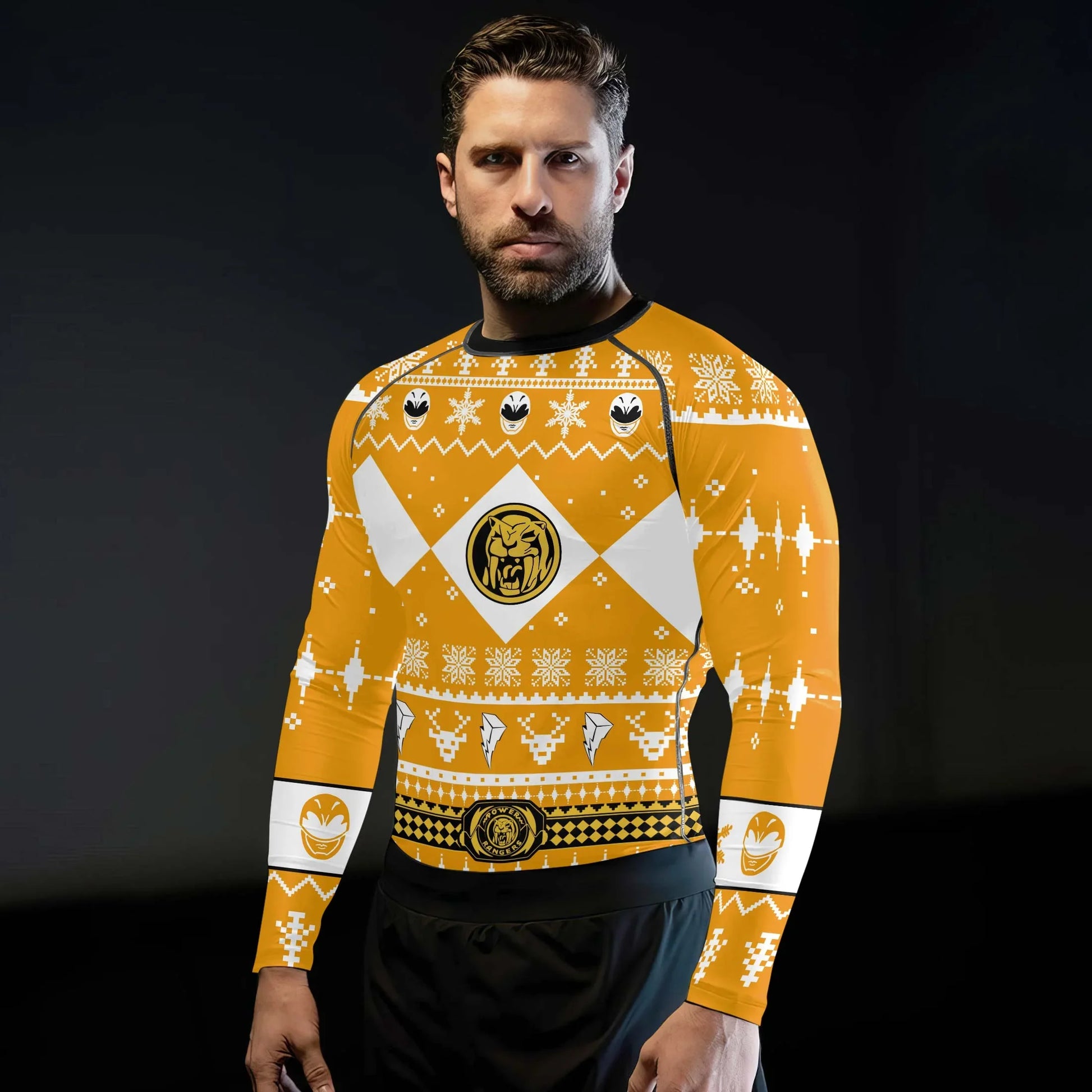 Mighty Morphin Yellow Ranger Christmas Rash Guard