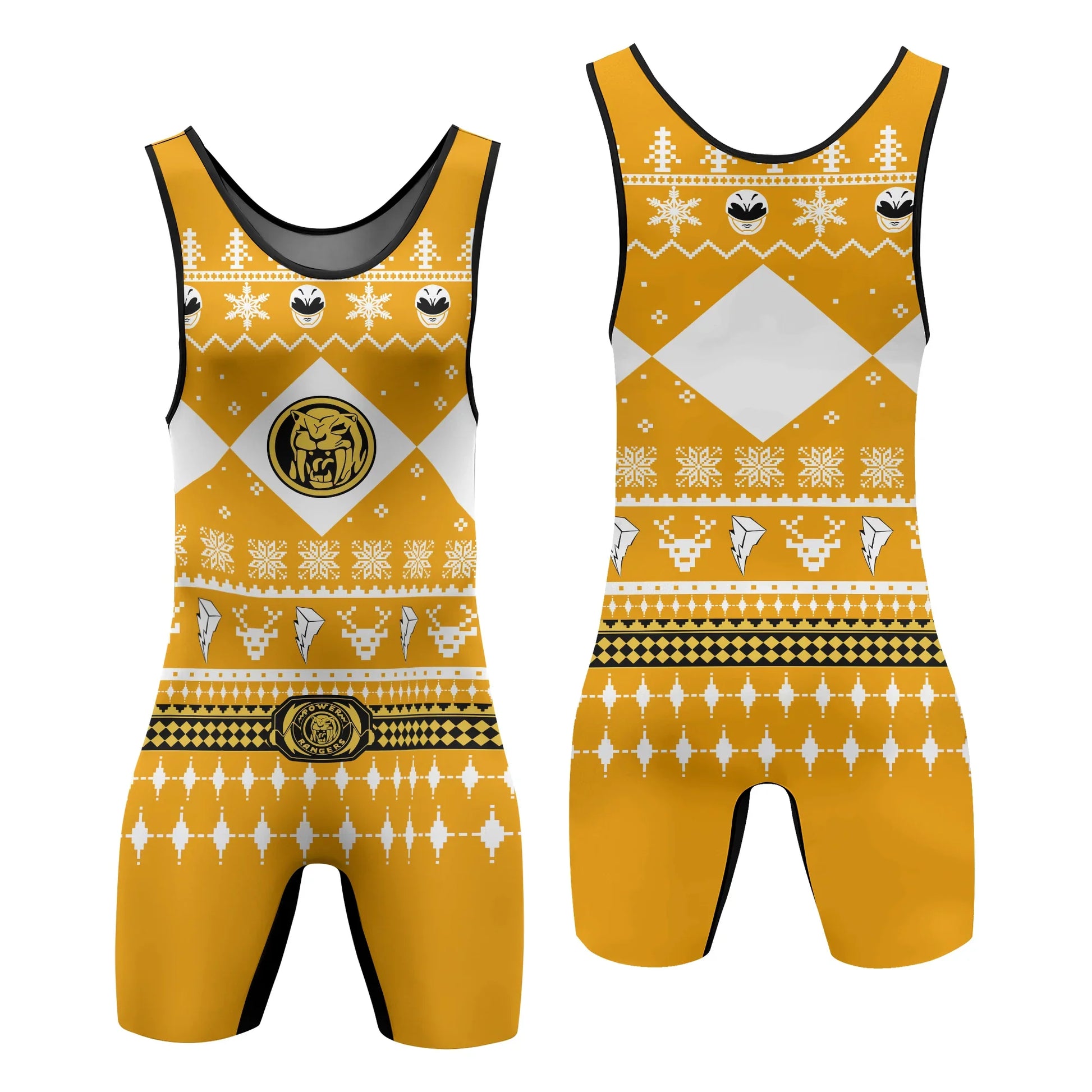 Mighty Morphin Yellow Ranger Christmas Wrestling Singlet