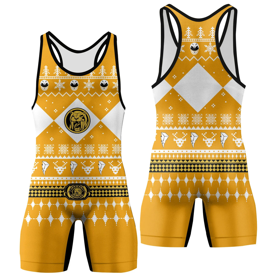 Mighty Morphin Yellow Ranger Christmas Wrestling Singlet