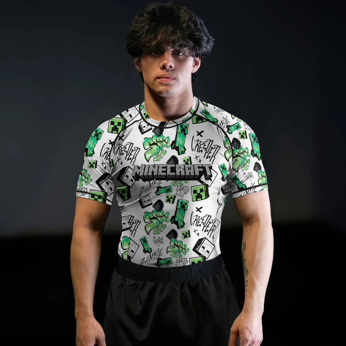 Minecraft Creeper Graffiti Rash Guard for Athletes