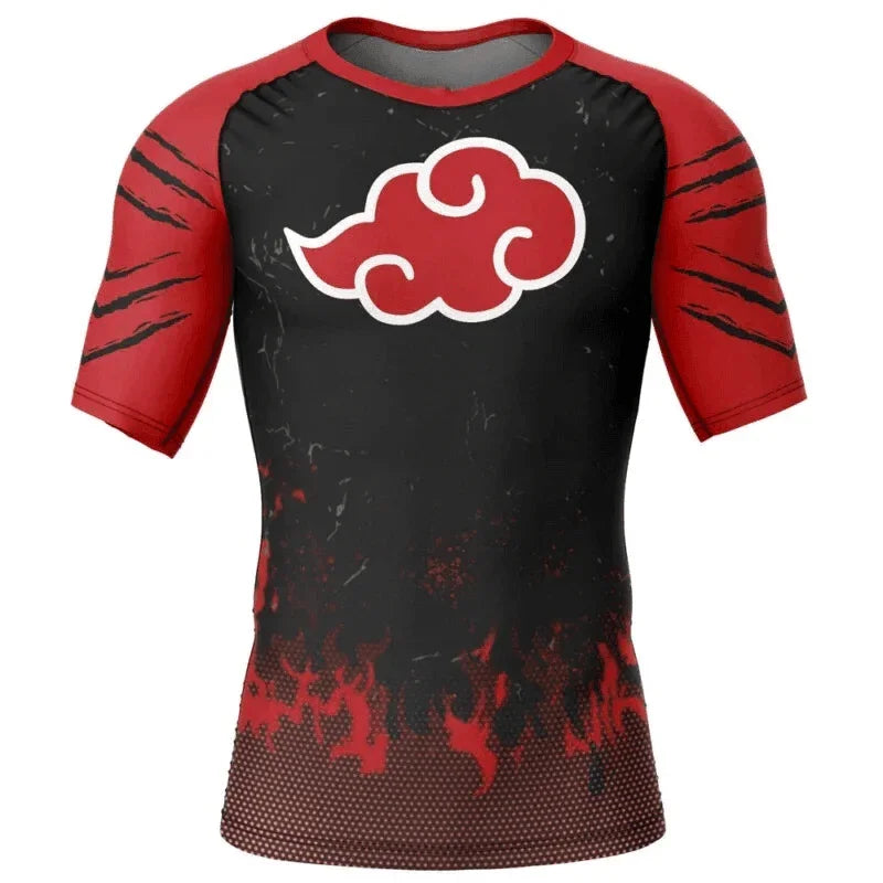 Anime Rash Naruto Akatsuki Red Cloud Rash Guard | Anime Fightwear