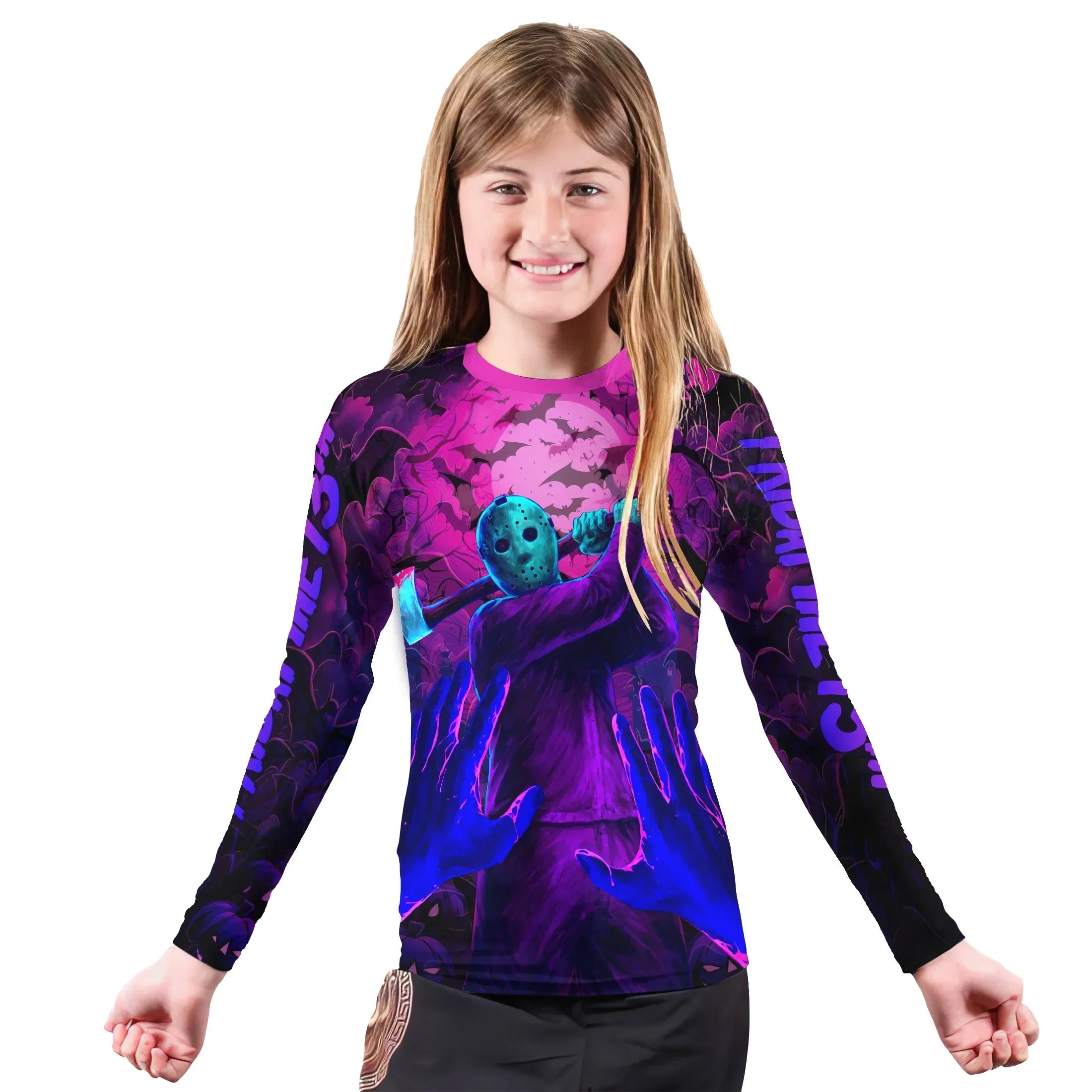 Neon Butcher Jason Voorhees Kids Rash Guard | Athletic Wear
