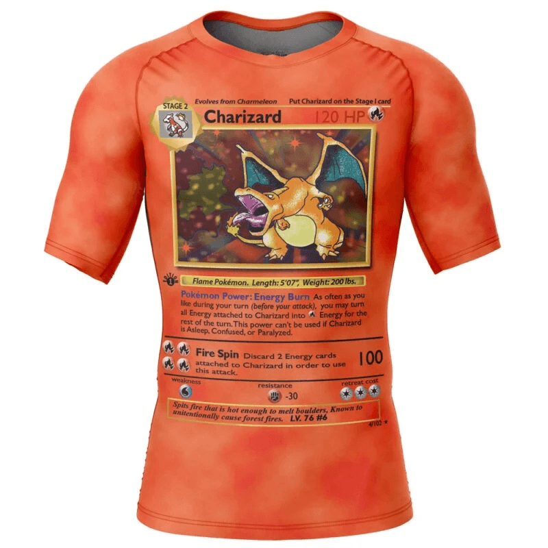 Orange Charizard Pokemon Card Rash Guard