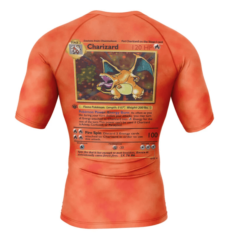 Orange Charizard Pokemon Card Rash Guard