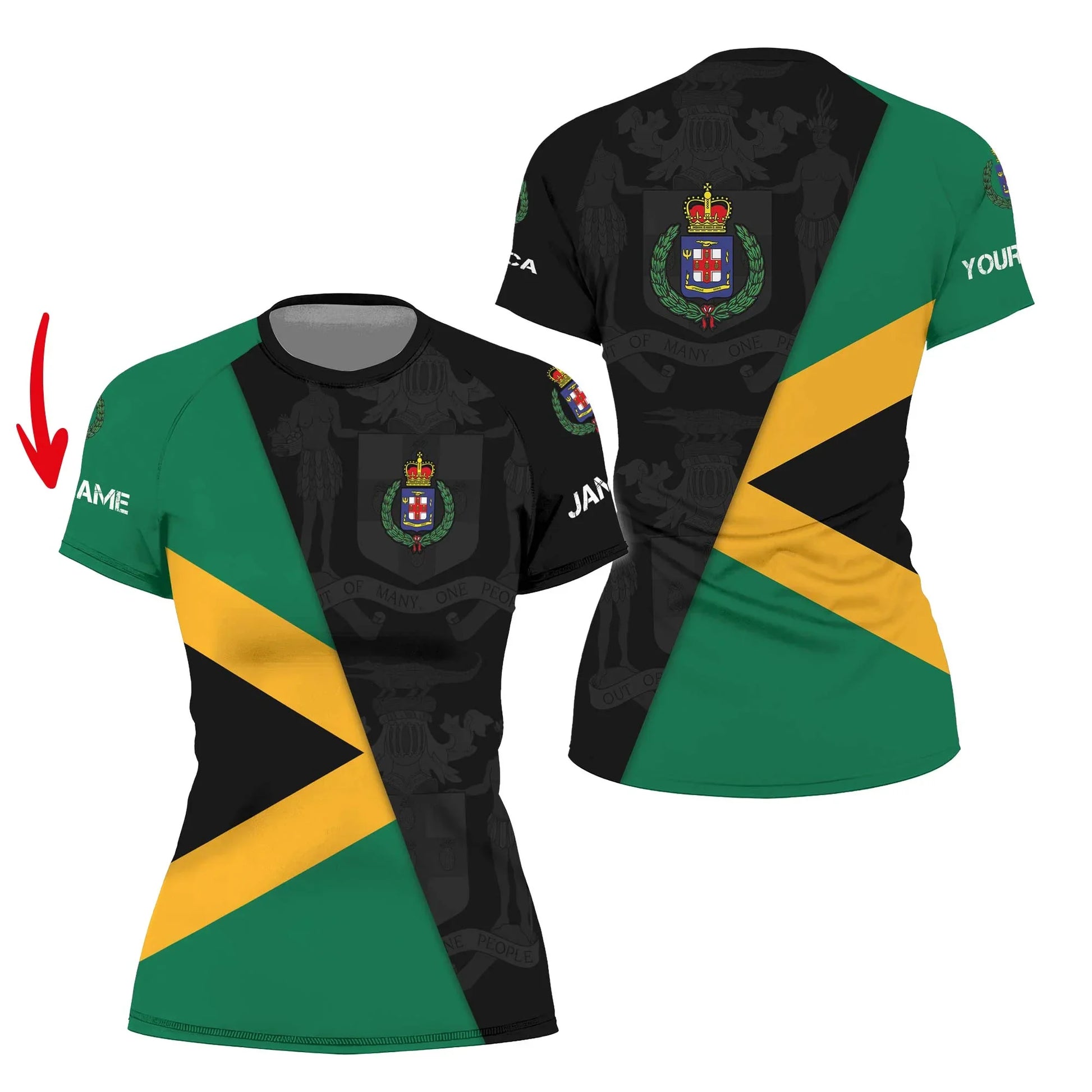 Personalized Jamaica Flag Diagonal Split Rash Guard