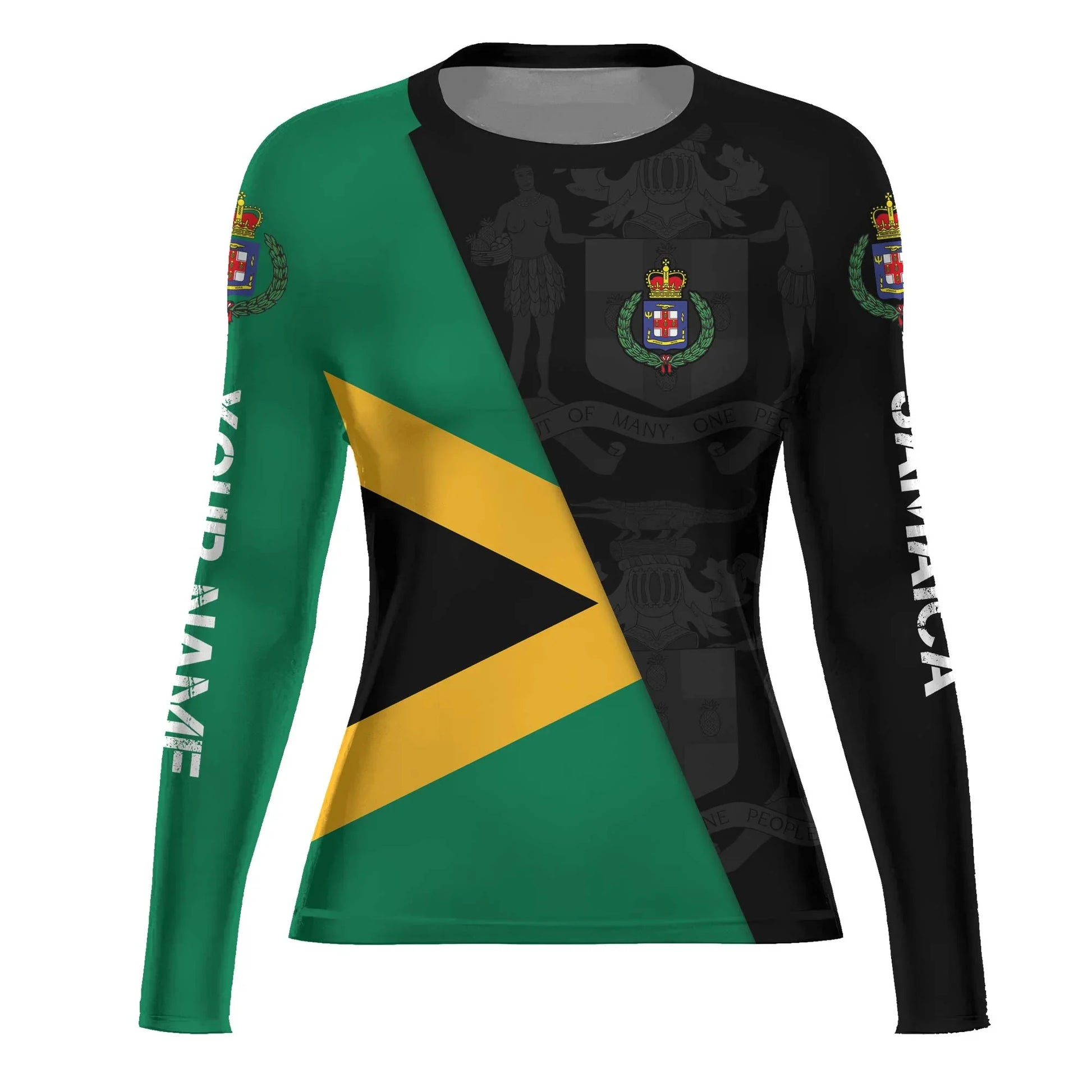 Personalized Jamaica Flag Diagonal Split Rash Guard