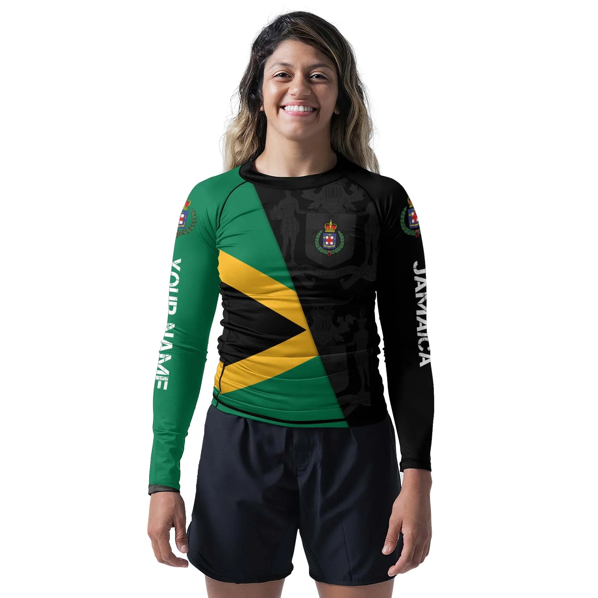 Personalized Jamaica Flag Diagonal Split Rash Guard