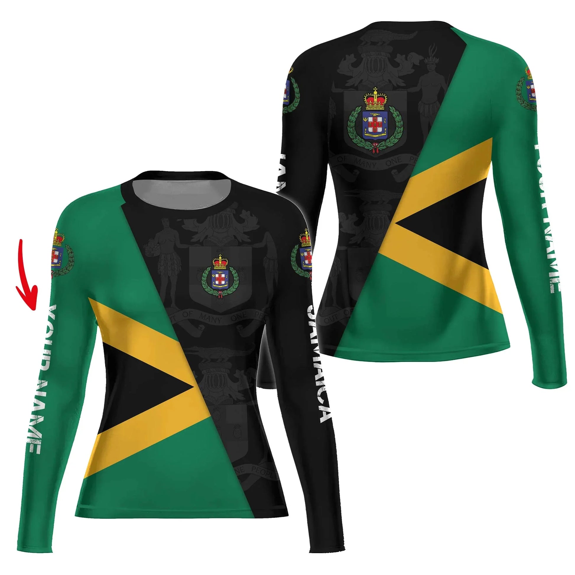 Personalized Jamaica Flag Diagonal Split Rash Guard