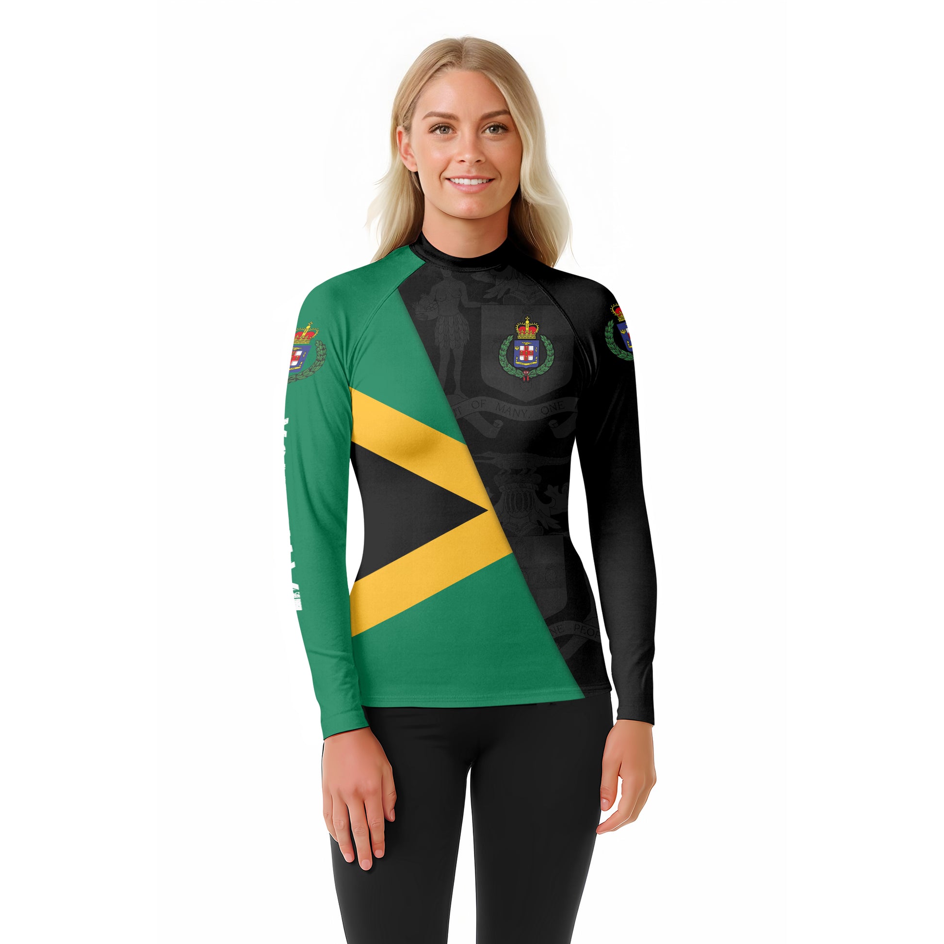 Personalized Jamaica Flag Diagonal Split Rash Guard