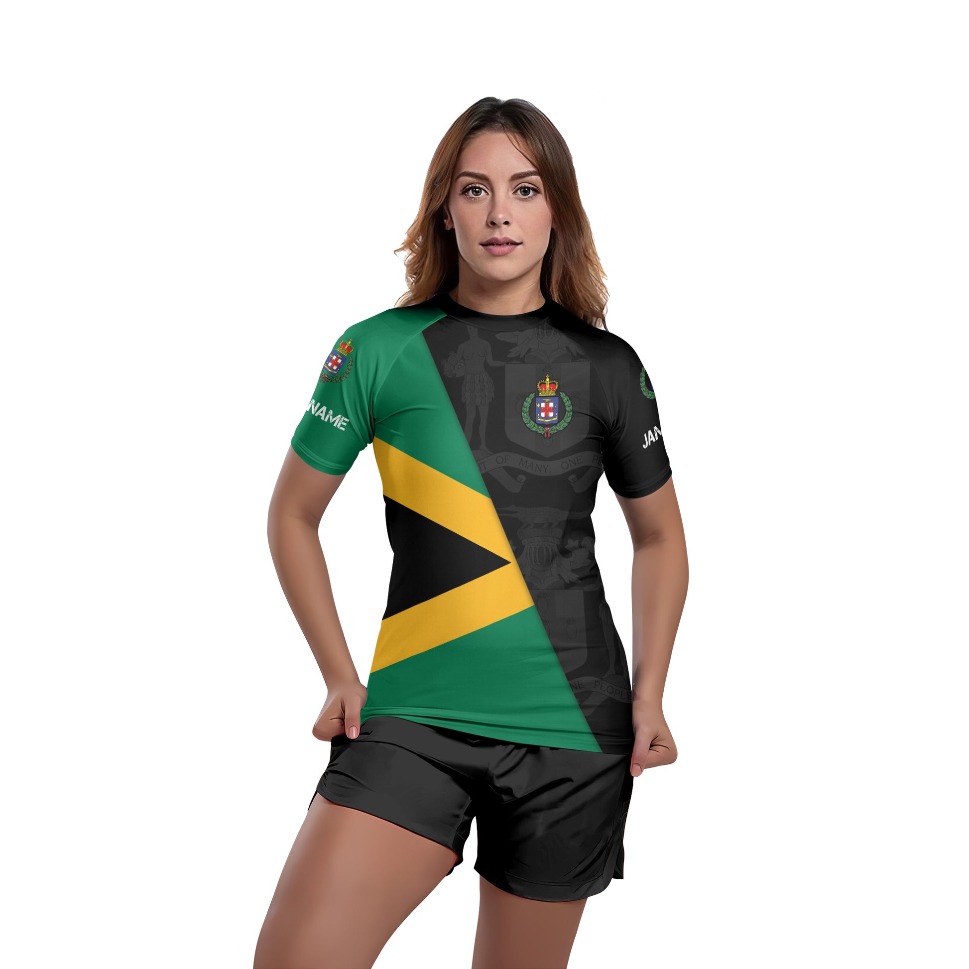 Personalized Jamaica Flag Diagonal Split Rash Guard