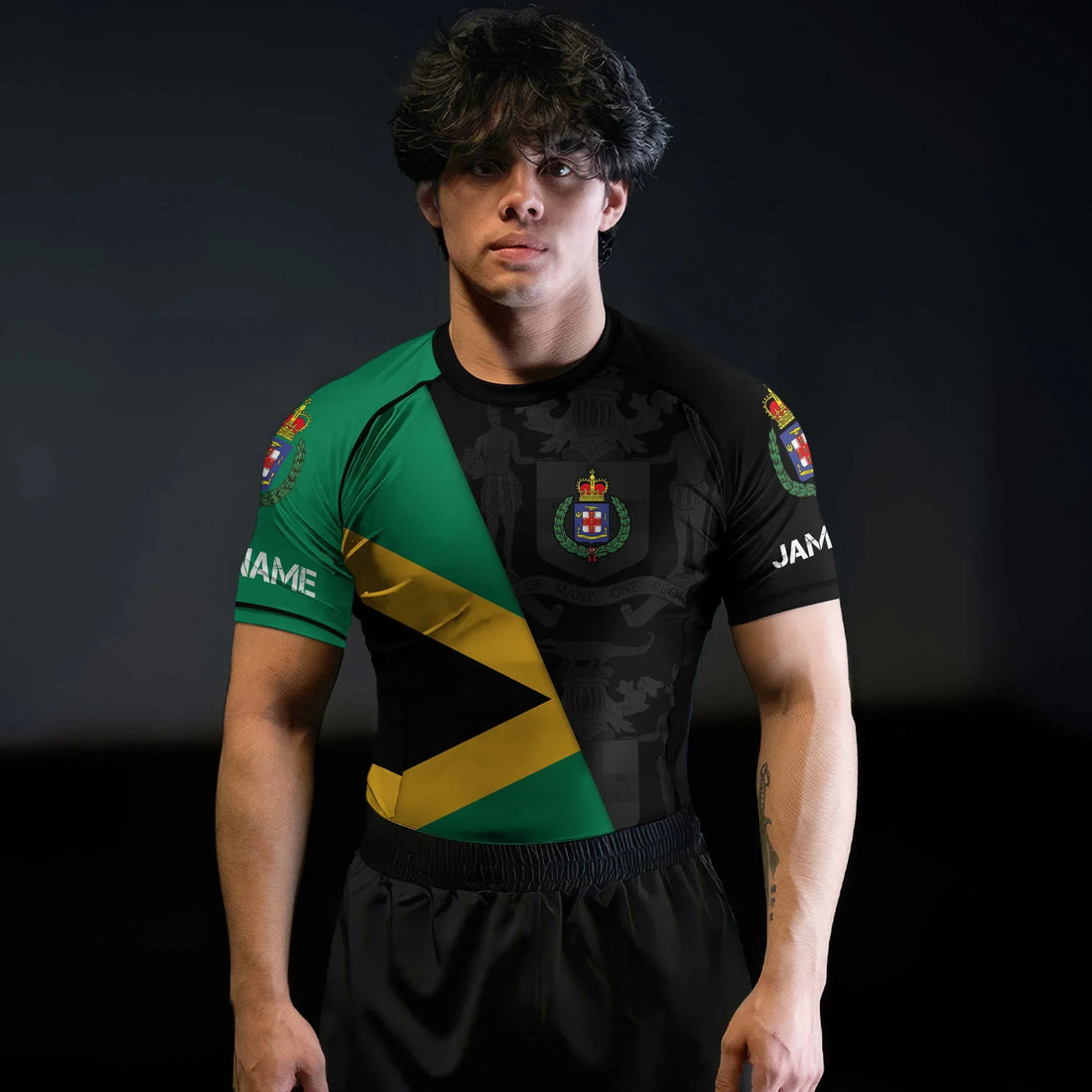 Personalized Jamaica Flag Diagonal Split Rash Guard