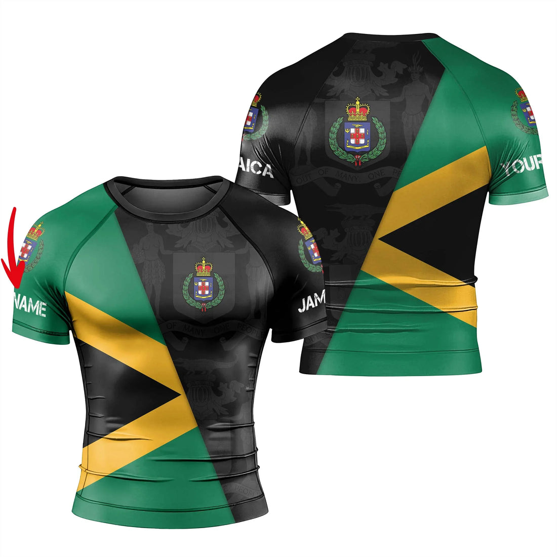 Personalized Jamaica Flag Diagonal Split Rash Guard