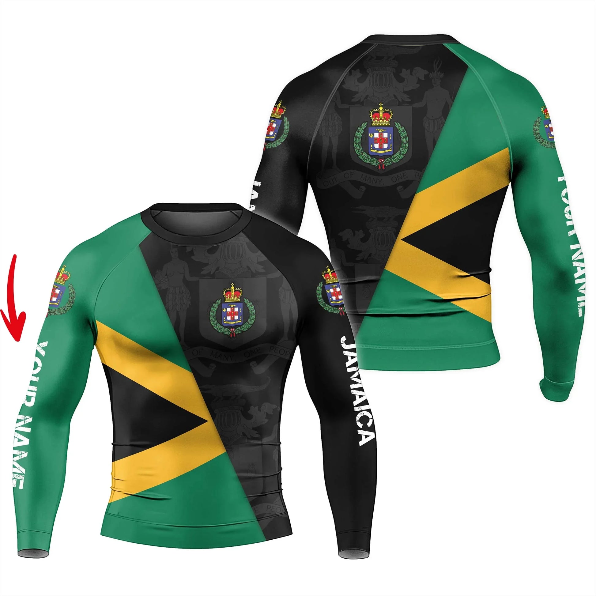 Personalized Jamaica Flag Diagonal Split Rash Guard