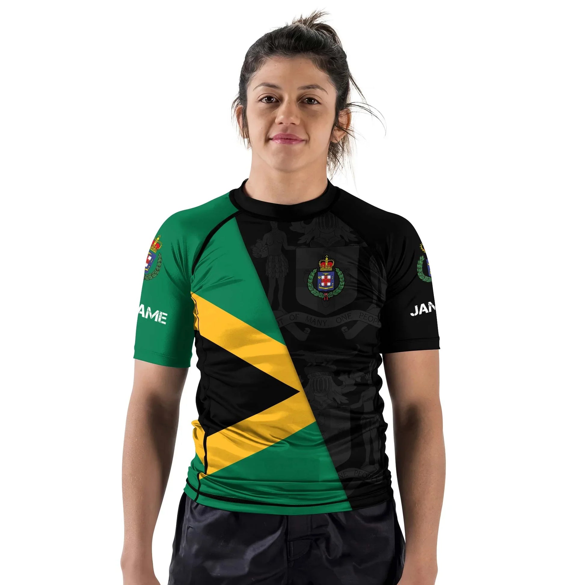 Personalized Jamaica Flag Diagonal Split Rash Guard