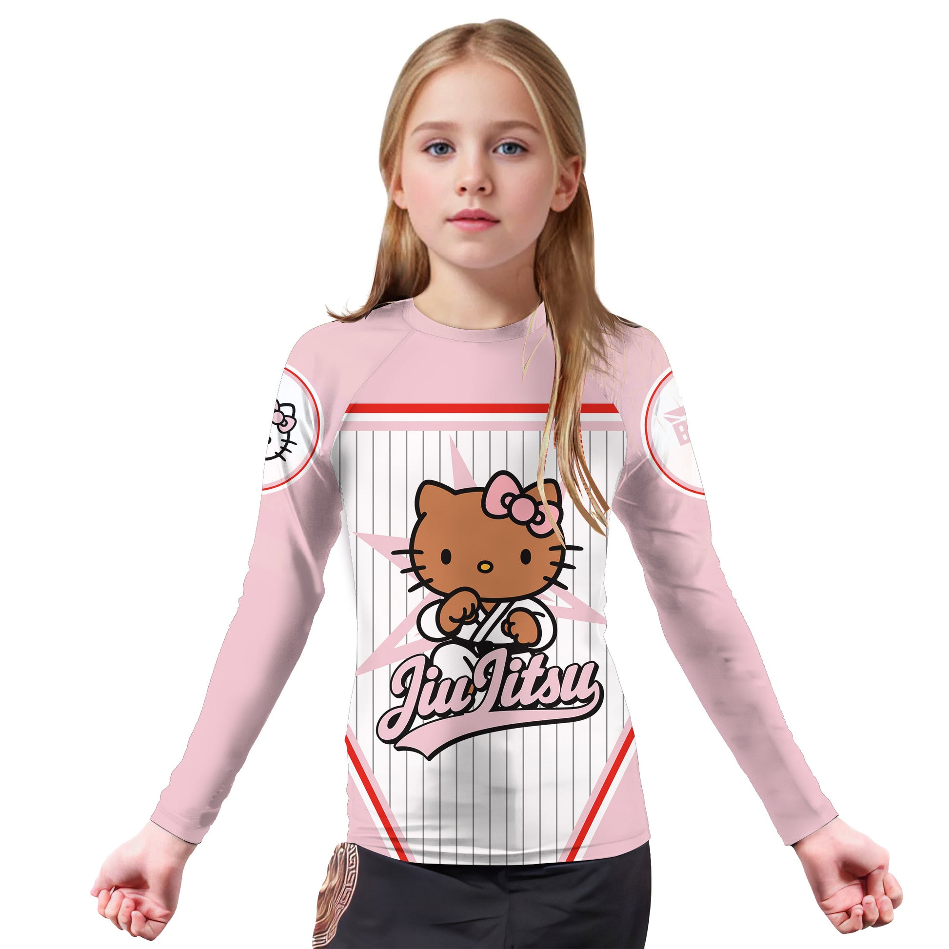 Personalized Jiu Jitsu Hello Kitty Kids Rash Guard