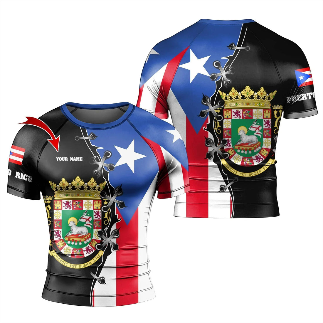Costa Rica Rash Guard Personalized Puerto Rican Power Rash Guard | Athletic Rash Guard