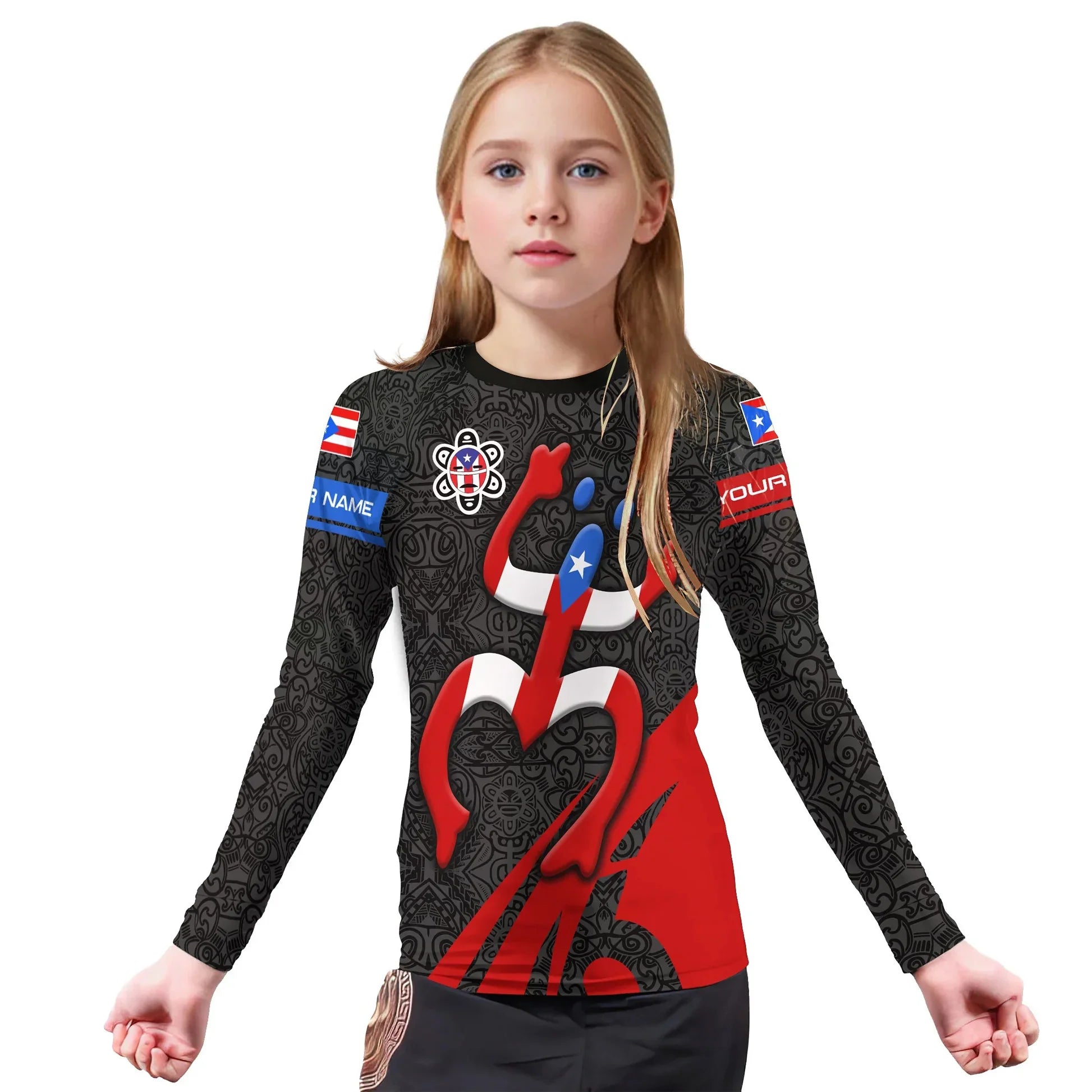 Personalized Puerto Rican Spirit Kids Rash Guard