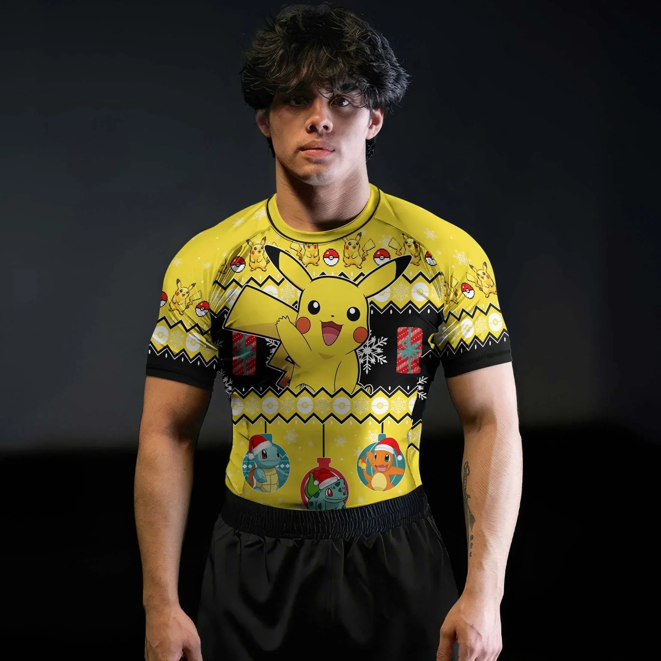 Pikachu Christmas Rash Guard | Athletic Rash Guard for All Sports