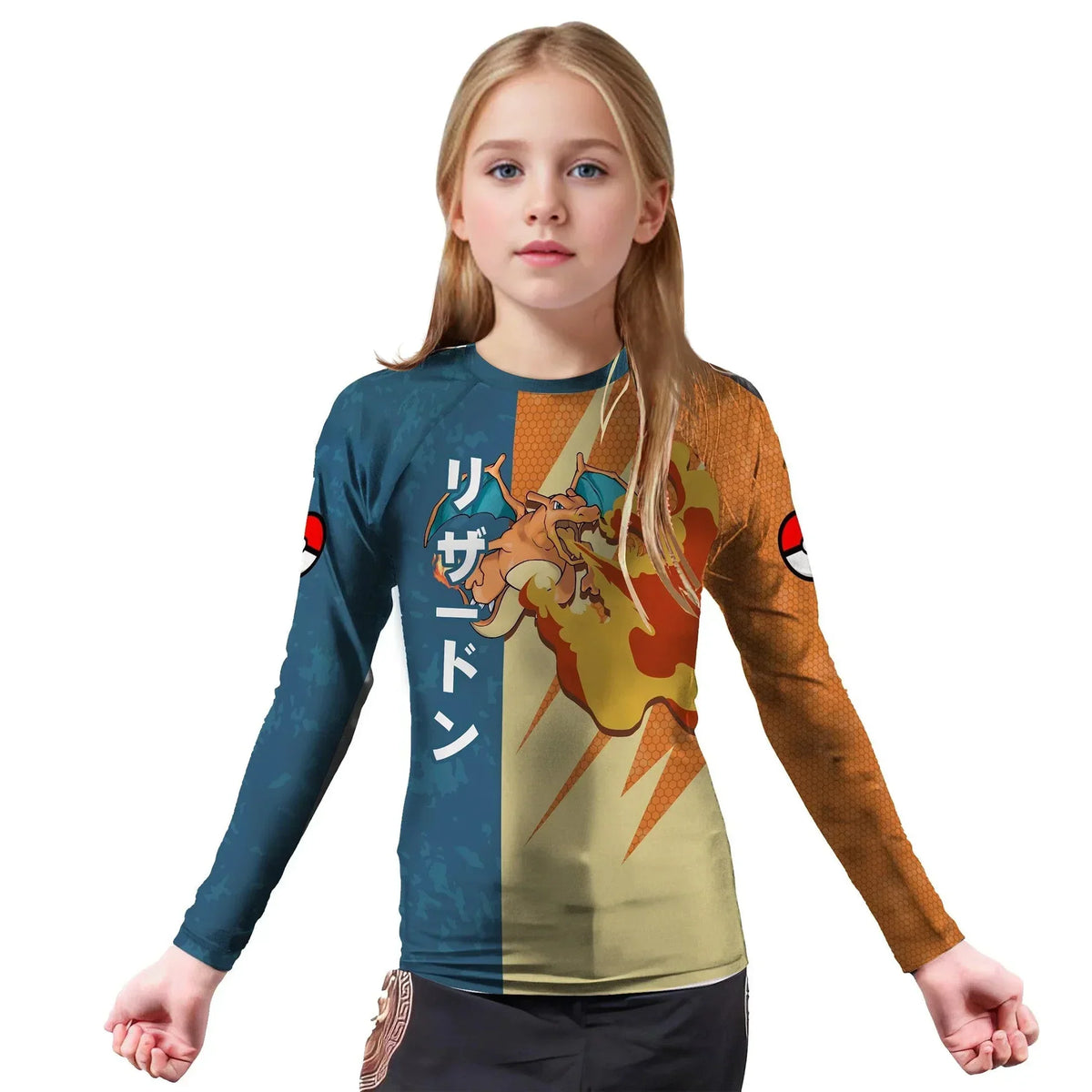 Pokemon Fire Dragon Charizard Kids Rash Guard for MMA & Sports