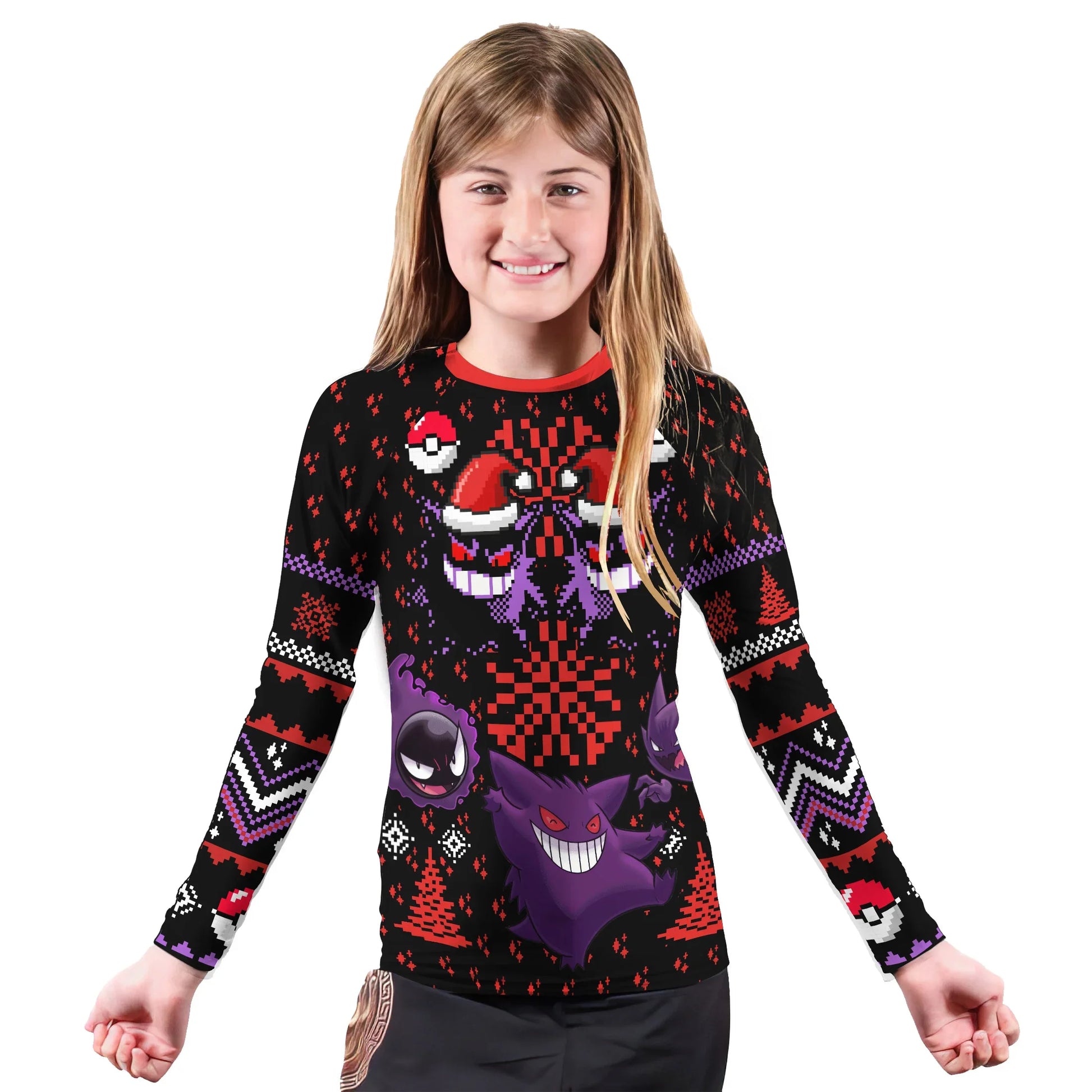 Pokemon Gastly Haunter Gengar Christmas Kids Rash Guard