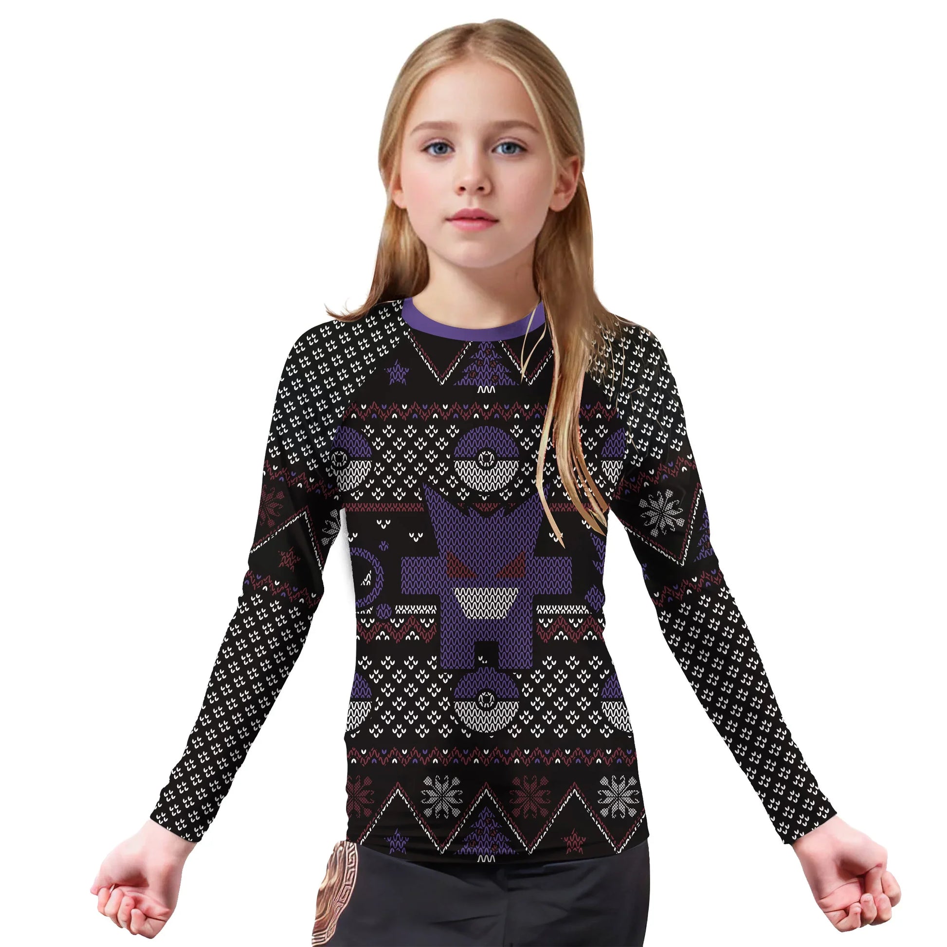 Pokemon Gengar Pixel Christmas Kids Rash Guard