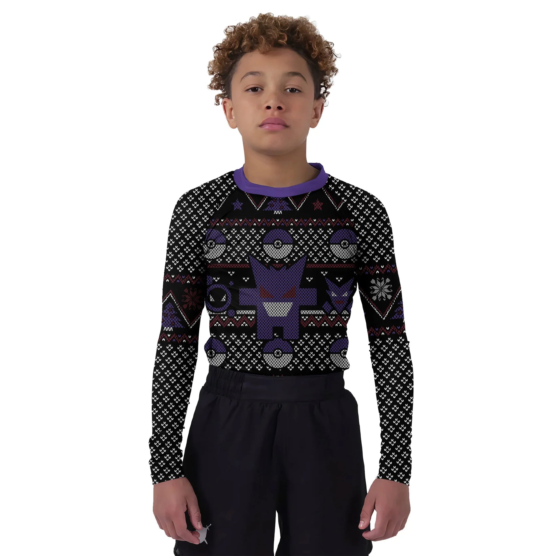 Pokemon Gengar Pixel Christmas Kids Rash Guard